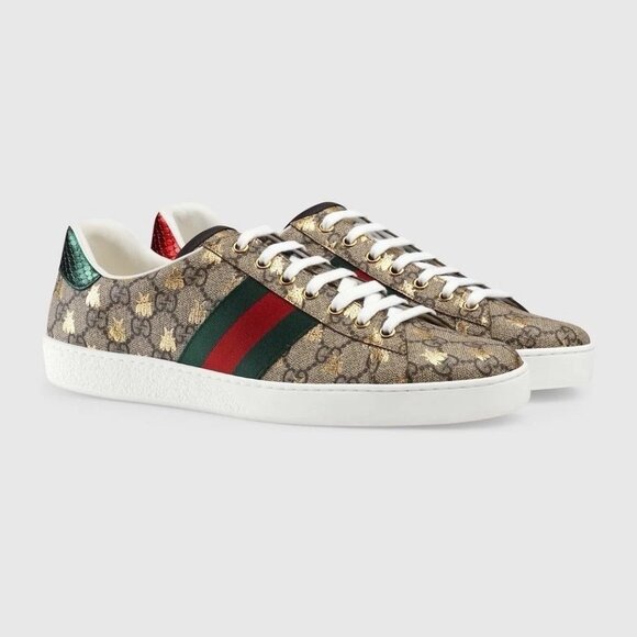 GUCCI Ace GG Supreme Monogram Bees WEB STRIPES. Authentic Size UK 11.5 - Picture 1 of 8